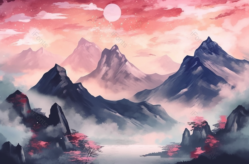 秀美水墨中国风大好山河意境背景,插画/手绘图,插画/手绘图库,插画/手绘图下载,插画/手绘